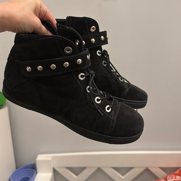 Stuart Weitzman Shotput Studded Suede High Top Sneakers - Picture 1 of 8